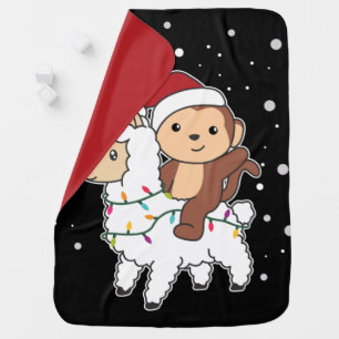 Monkey Lama Christmas Snow Winter Animals Baby Bla Blanket