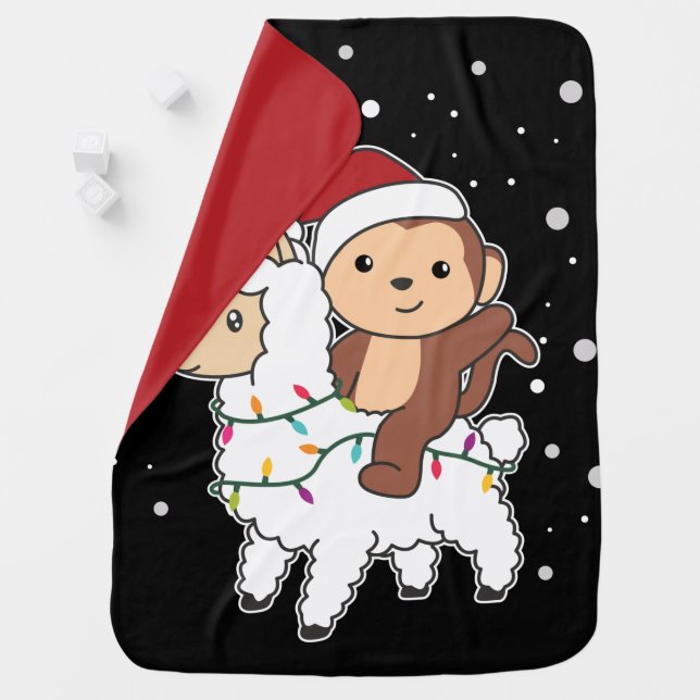 Monkey Lama Christmas Snow Winter Animals Baby Bla Blanket (In Situ)