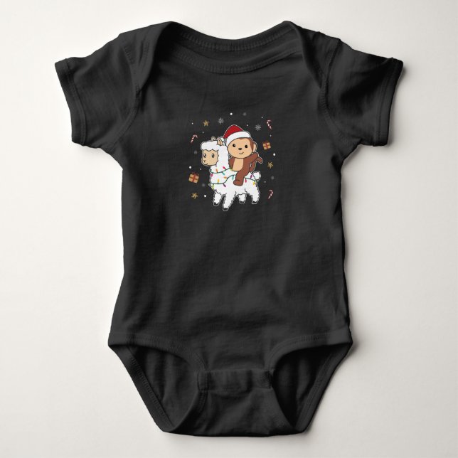 Monkey Lama Christmas Snow Winter Animals Baby Bodysuit (Front)