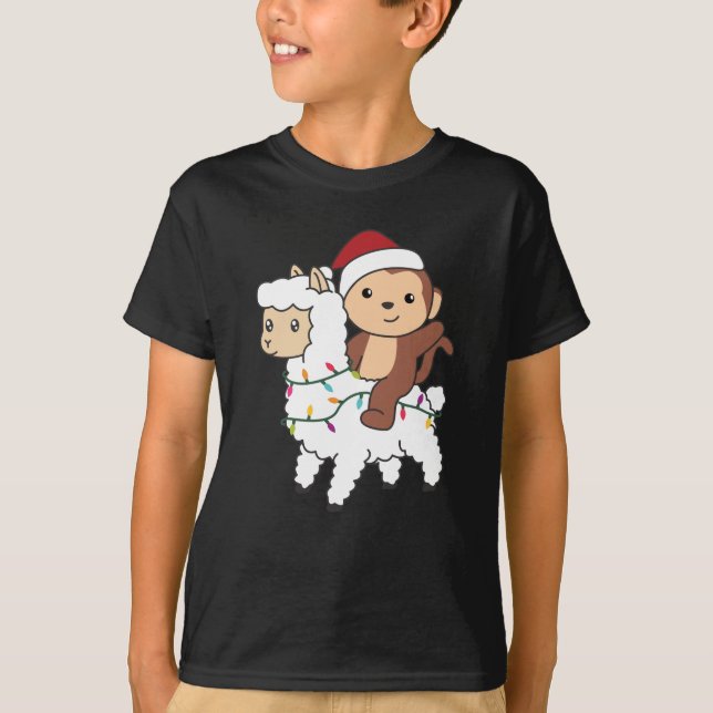 Monkey Lama Christmas Snow Winter Animals T-Shirt (Front)