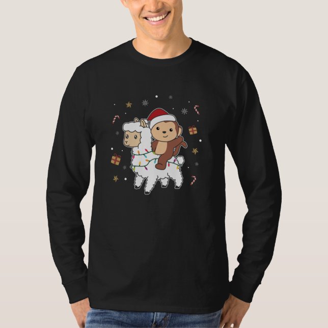 Monkey Lama Christmas Snow Winter Animals T-Shirt (Front)