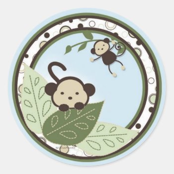 Monkey Leaves And Circles Stickers by mybabybundles at Zazzle