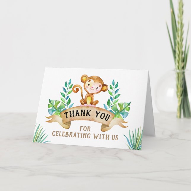 Monkey Letterpress Thank You Card (Front)
