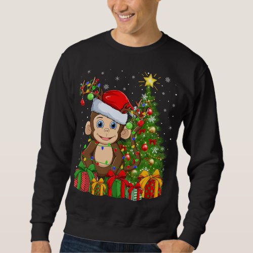 Monkey Lighting Xmas Tree Santa Hat Monkey Christm Sweatshirt