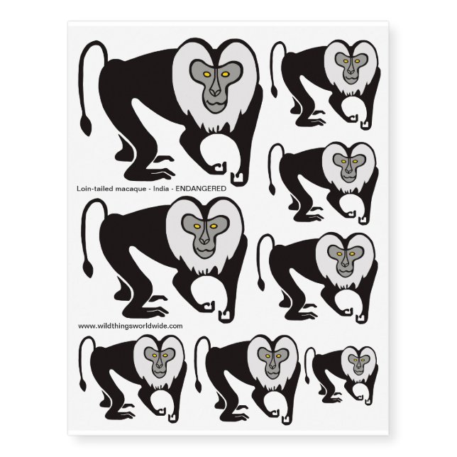 Monkey - Lion-tailed MACAQUE -Wildlife Temporary Tattoos (Front)