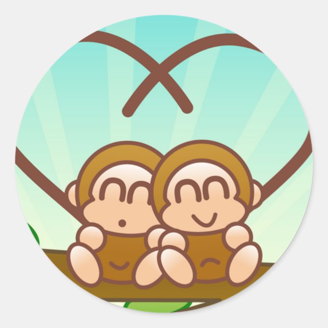Monkey Love Classic Round Sticker (Front)