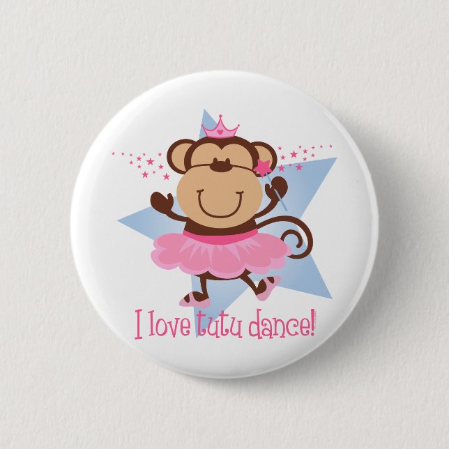 Monkey Love Tutu Dance Pinback Button (Front)