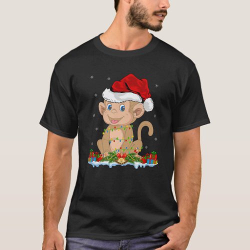 Monkey Lover Family Matching Santa Hat Monkey Chri T_Shirt