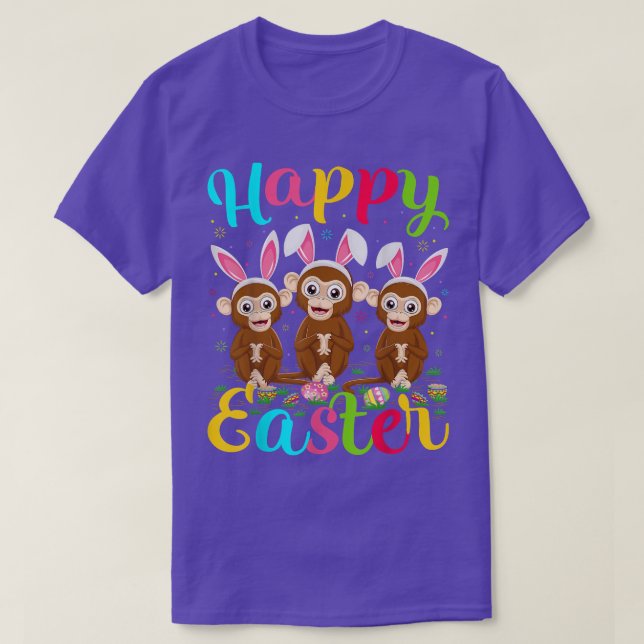 Monkey Lover Funny Easter Egg Bunny Monkey Happy E T-Shirt (Design Front)