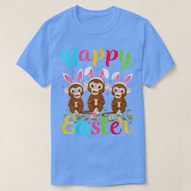 Monkey Lover Funny Easter Egg Bunny Monkey Happy E T-Shirt (Design Front)