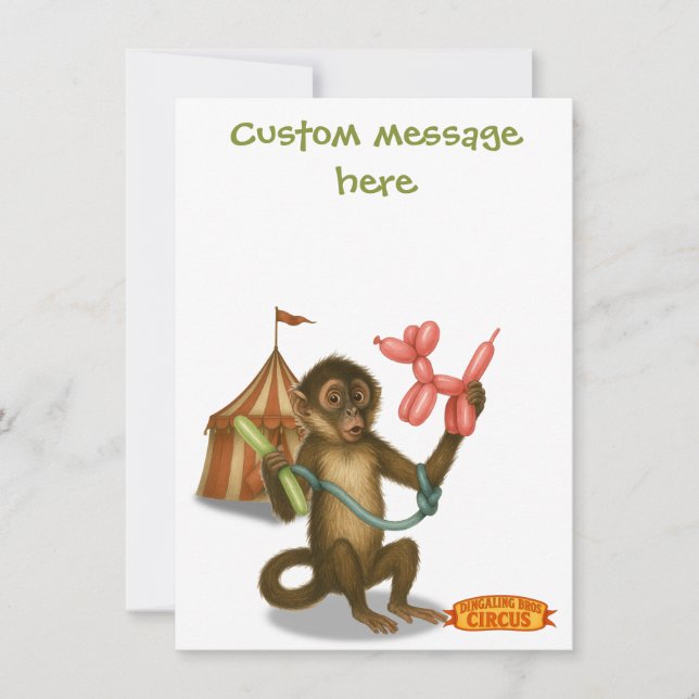 Monkey making balloon animals. Add your message. Thank You Card (Front)