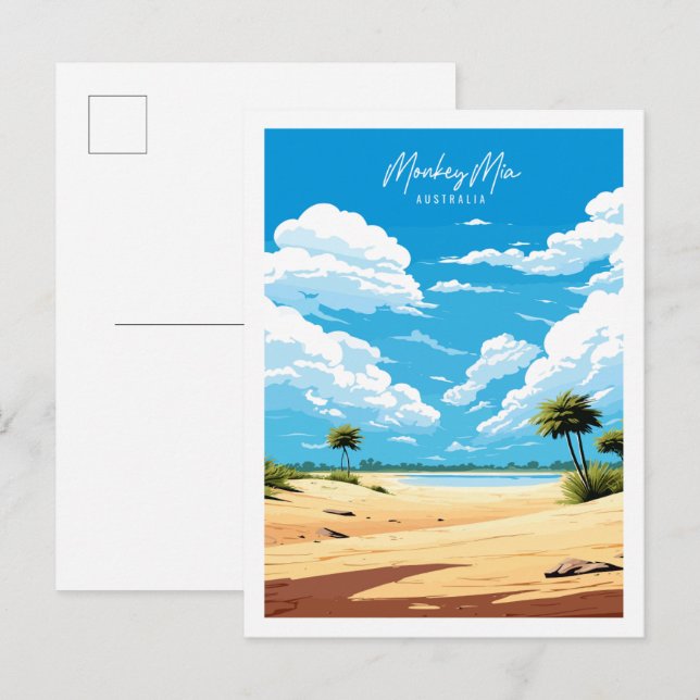 Monkey Mia Australia vintage travel illustration Postcard (Front/Back)