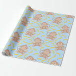 Monkey Munching Banana Blue Wrapping Paper
