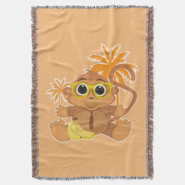 Monkey Nerd Throw Blanket (Front Vertical)