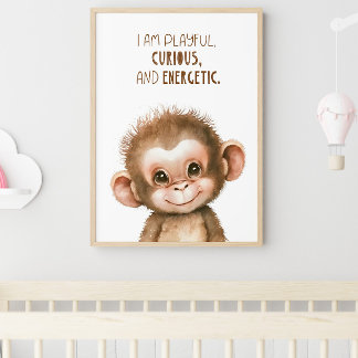 Monkey, Nursery Decor, Wall Art, Safari Nursery Framed Art