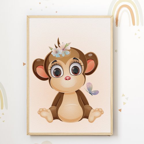 Monkey Nursery Print Animal Kids Room Poster