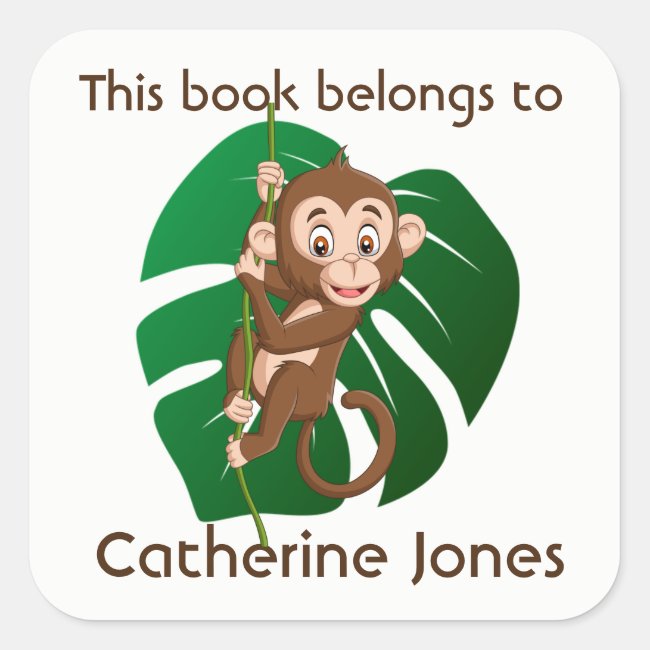 Monkey on a Vine Design Bookplate Sticker