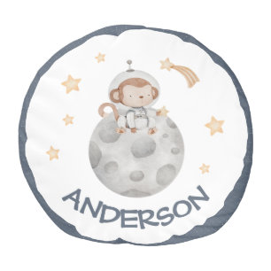 Monkey On Moon Round Pouf