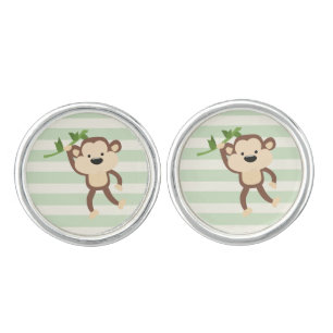 Monkey on Pastel Green Stripes Cufflinks
