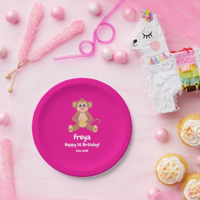 Monkey on Pink Paper Plates (Party)
