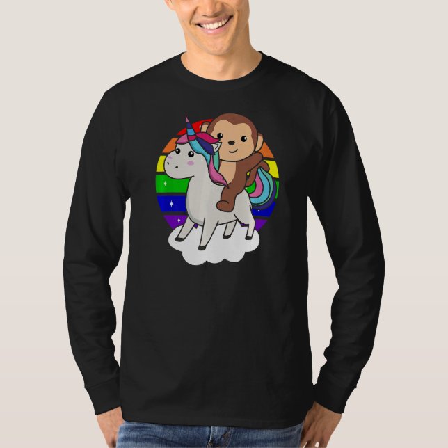 Monkey On Unicorn Rainbow Animals Sweet Monkey Uni T-Shirt (Front)