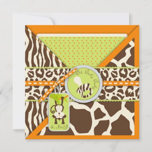 Monkey &amp; Pacifier Safari Animal Print Baby Shower Announcements