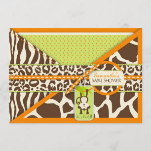Monkey & Pacifier Safari Animal Print Baby Shower Invitation