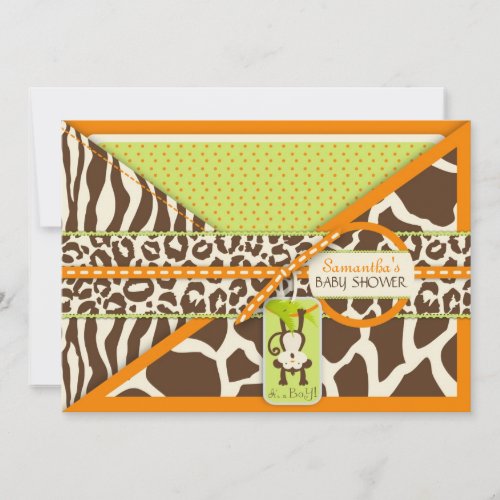 Monkey  Pacifier Safari Animal Print Baby Shower Invitation