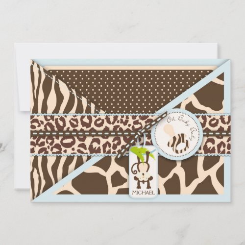 Monkey &amp; Pacifier Safari Animal Print Baby Shower Invitation