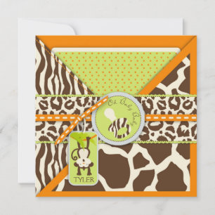 Monkey & Pacifier Safari Animal Print Baby Shower Invitation