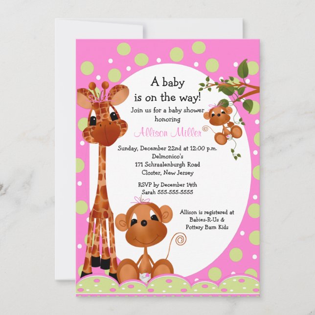 Monkey & Pals Girl Baby Shower Invitation (Front)