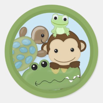 Monkey Papagayo Baby Shower Frog Turtle Pml-b Seal by MonkeyHutDesigns at Zazzle