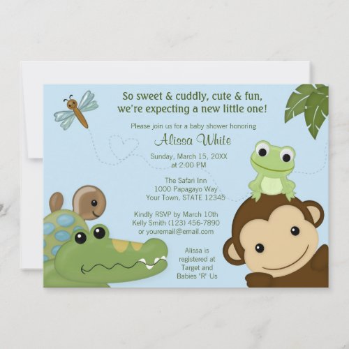 MONKEY Papagayo Baby Shower invitation blue PML-B