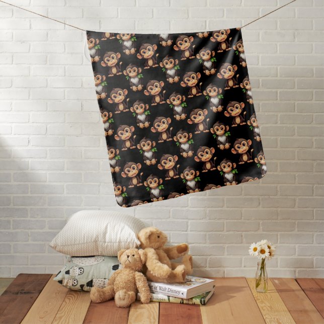 Monkey Pattern Design Black  Baby Blanket (In Situ)