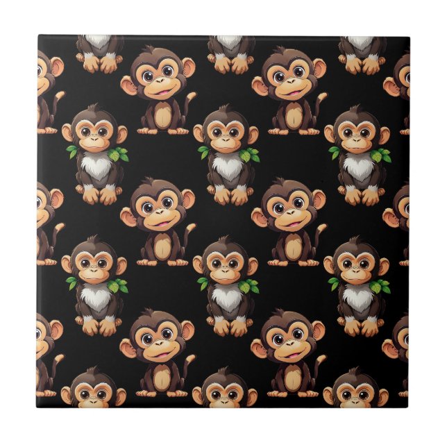 Monkey Pattern Design Black  Ceramic Tile (Front)