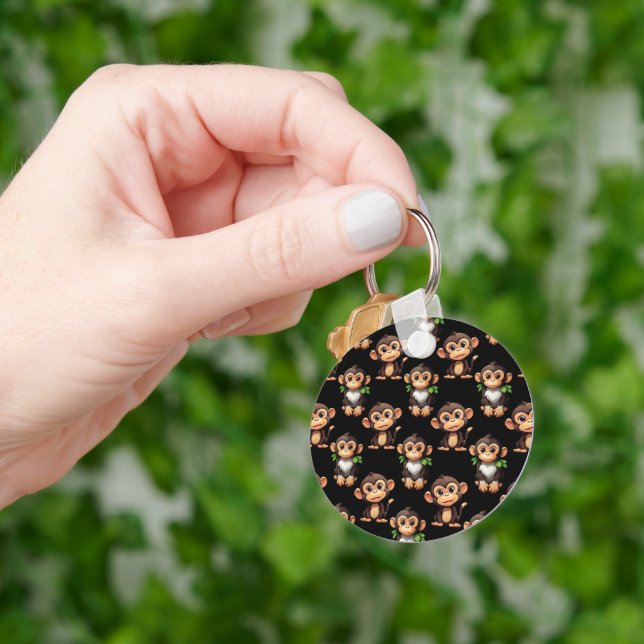 Monkey Pattern Design Black  Keychain (Hand)