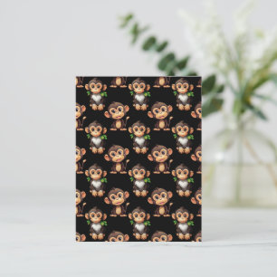 Monkey Pattern Design Black Postcard
