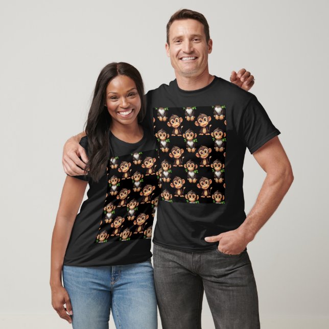 Monkey Pattern Design Black  T-Shirt (Unisex)