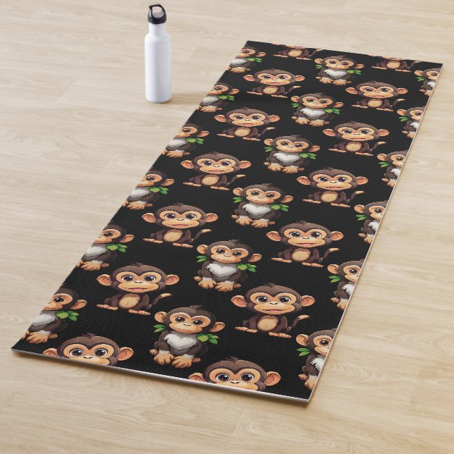 Monkey Pattern Design Black  Yoga Mat (In Situ)