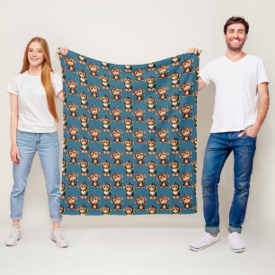 Monkey Pattern Design Blue  Fleece Blanket