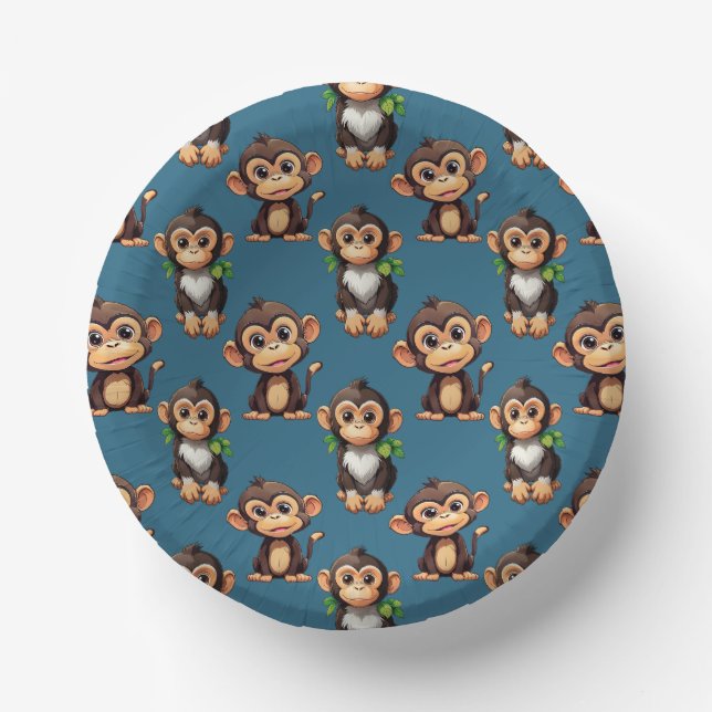 Monkey Pattern Design Blue  Paper Bowls (Front)