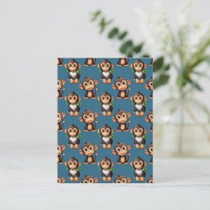 Monkey Pattern Design Blue Postcard