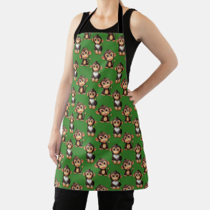 Monkey Pattern Design Green  Apron