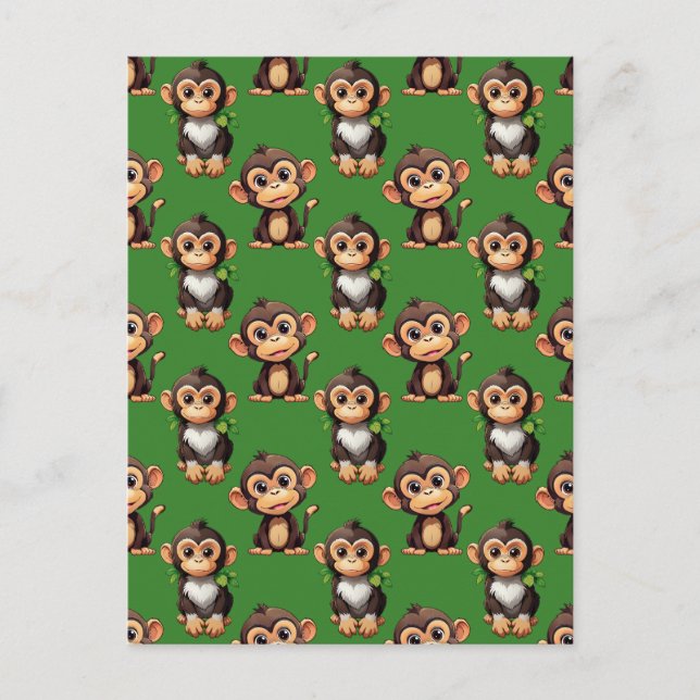 Monkey Pattern Design Green  Postcard (Front)