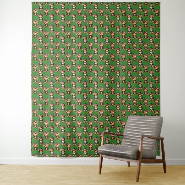 Monkey Pattern Design Green  Tapestry (In Situ)