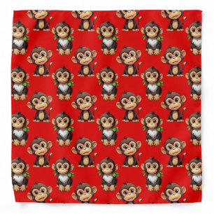 Monkey Pattern Design Red Bandana