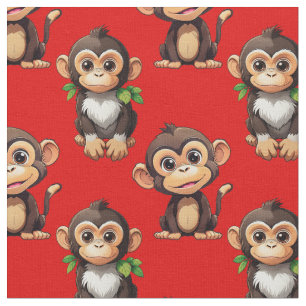 Monkey Pattern Design Red Fabric