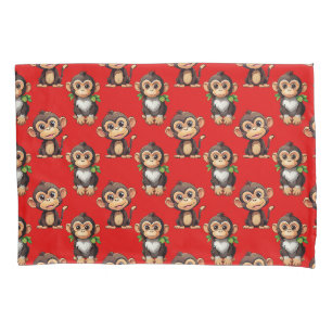 Monkey Pattern Design Red Pillow Case
