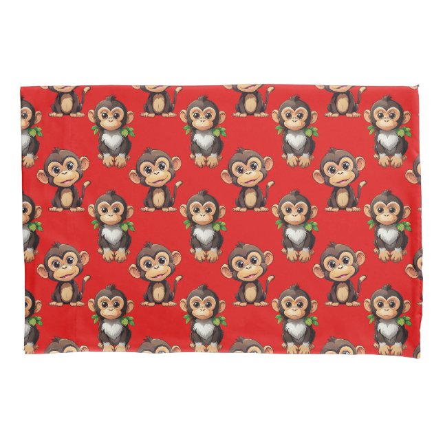 Monkey Pattern Design Red Pillow Case (Front)