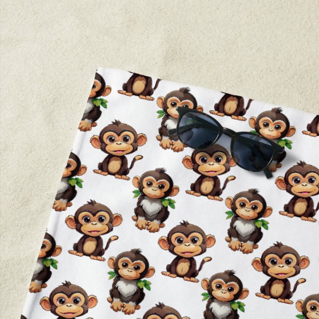Monkey Pattern Design White  Beach Towel (In Situ)
